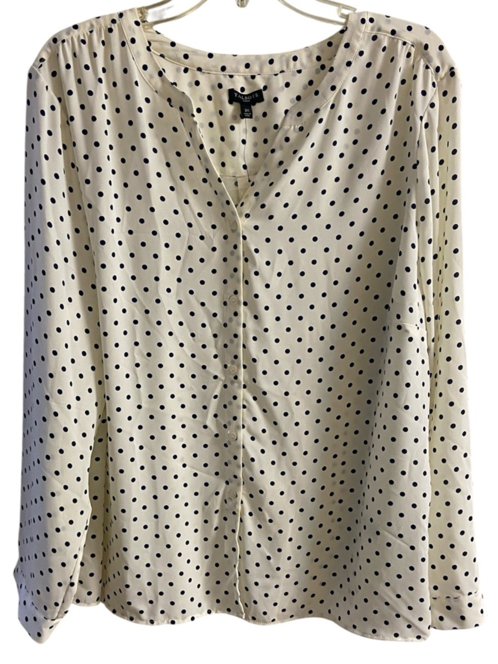 Talbots Cream Blouse with Black Polka Dots 2X NWT